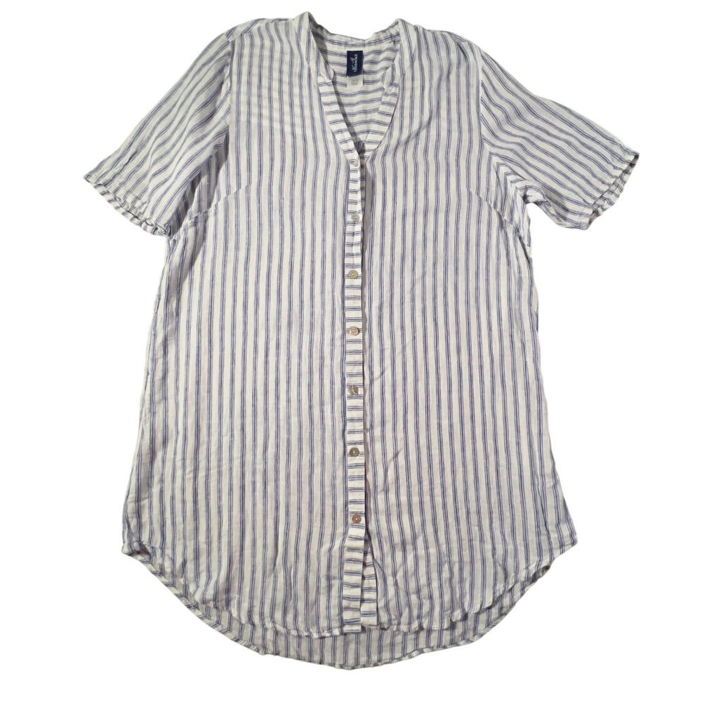 Swimsuits For All Cover Up Womens 14/16 Blue White Striped Linen Blend‎ Tunic